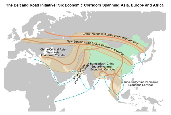 Belt and Road Initiatives; routes connecting the New Silk Roads